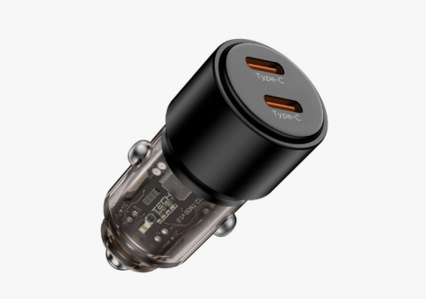 Automobilinis įkroviklis 12-24V 2xUSB C 100W juodas Tech-Protect CC03